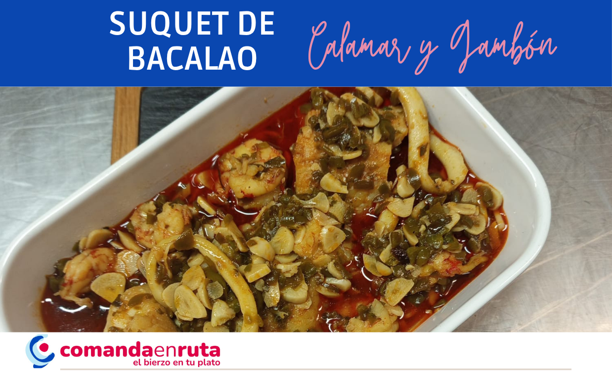 Suquet de bacalao, calamar y gambón