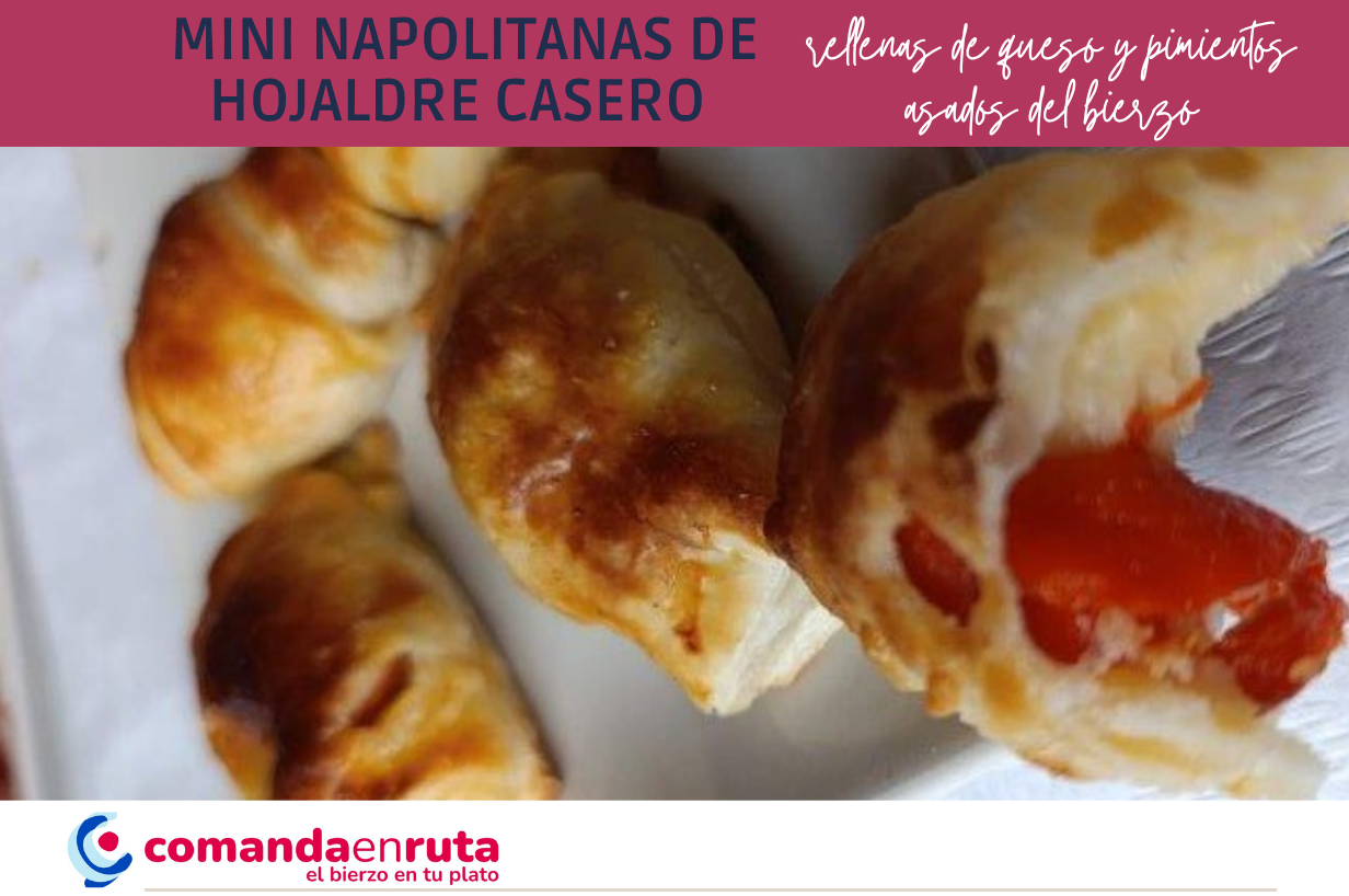 Mini napolitanas de hojaldre casero rellenas de queso y pimientos asados del bierzo