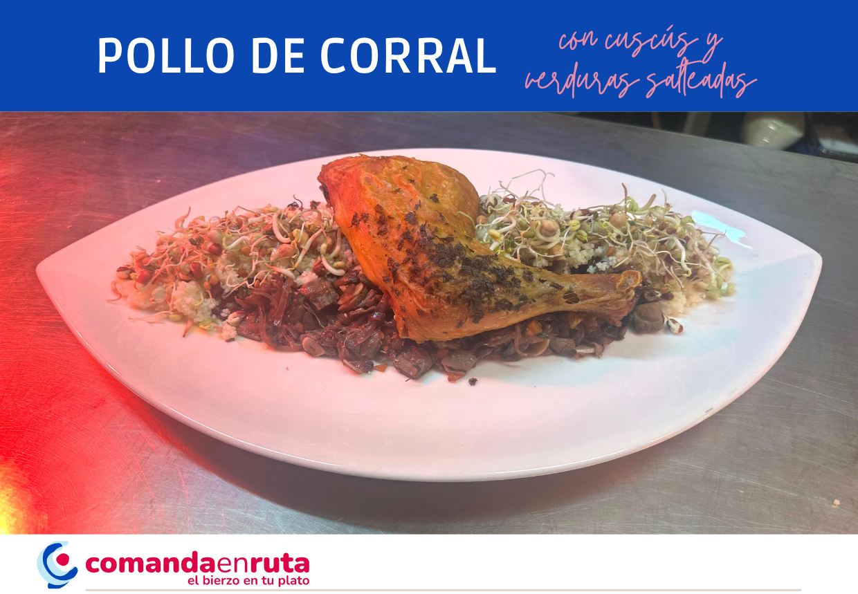 Pollo de corral con cusc&uacute;s y verduras salteadas