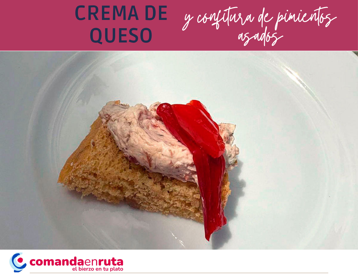 Crema de queso y confitura de pimientos asados