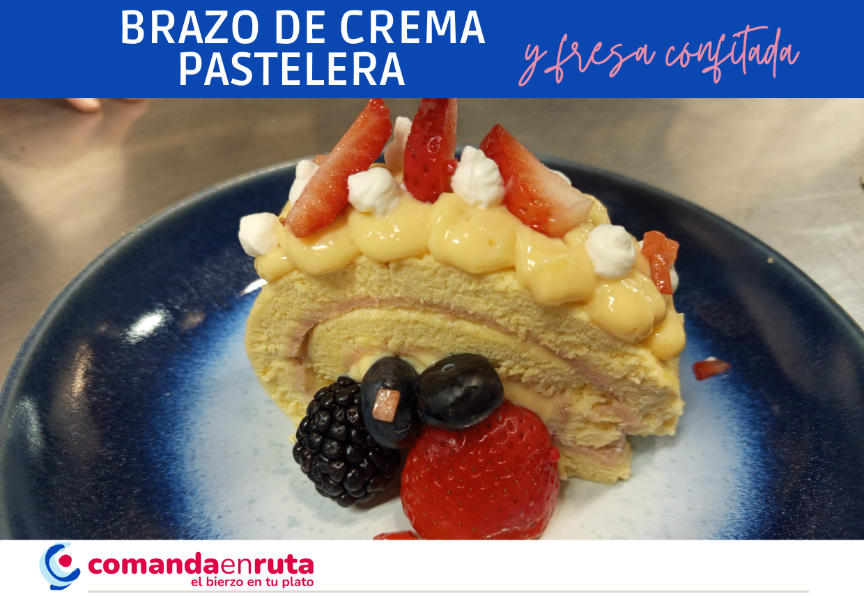 Brazo de crema pastelera y fresa confitada