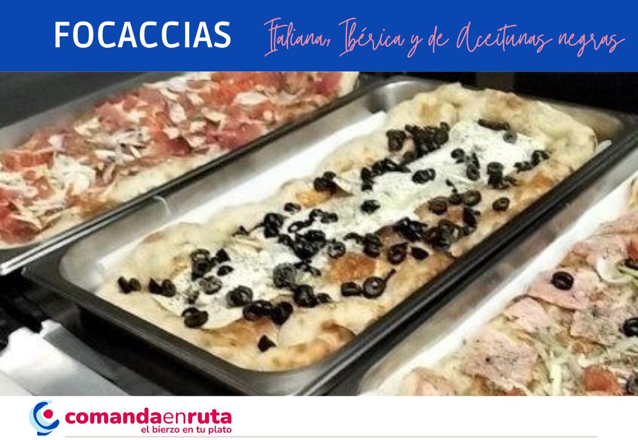 Focaccias: Italiana, Ib&eacute;rica y de Aceitunas negras