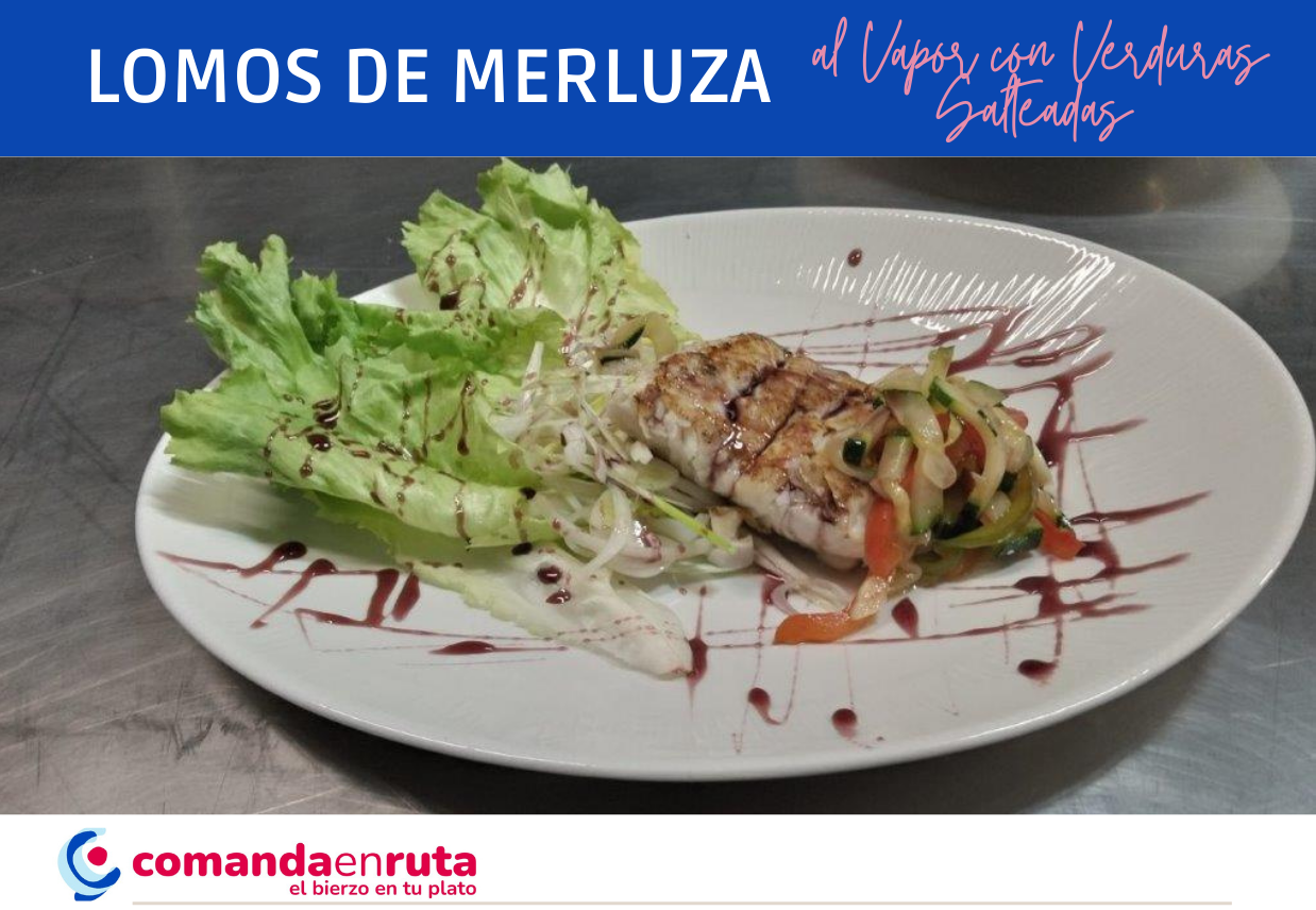 Lomos de merluza al vapor con verduras salteadas