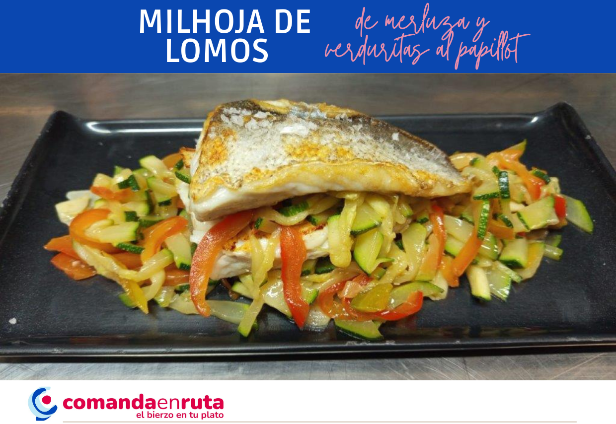 Milhoja de lomos de merluza y verduritas al papillot