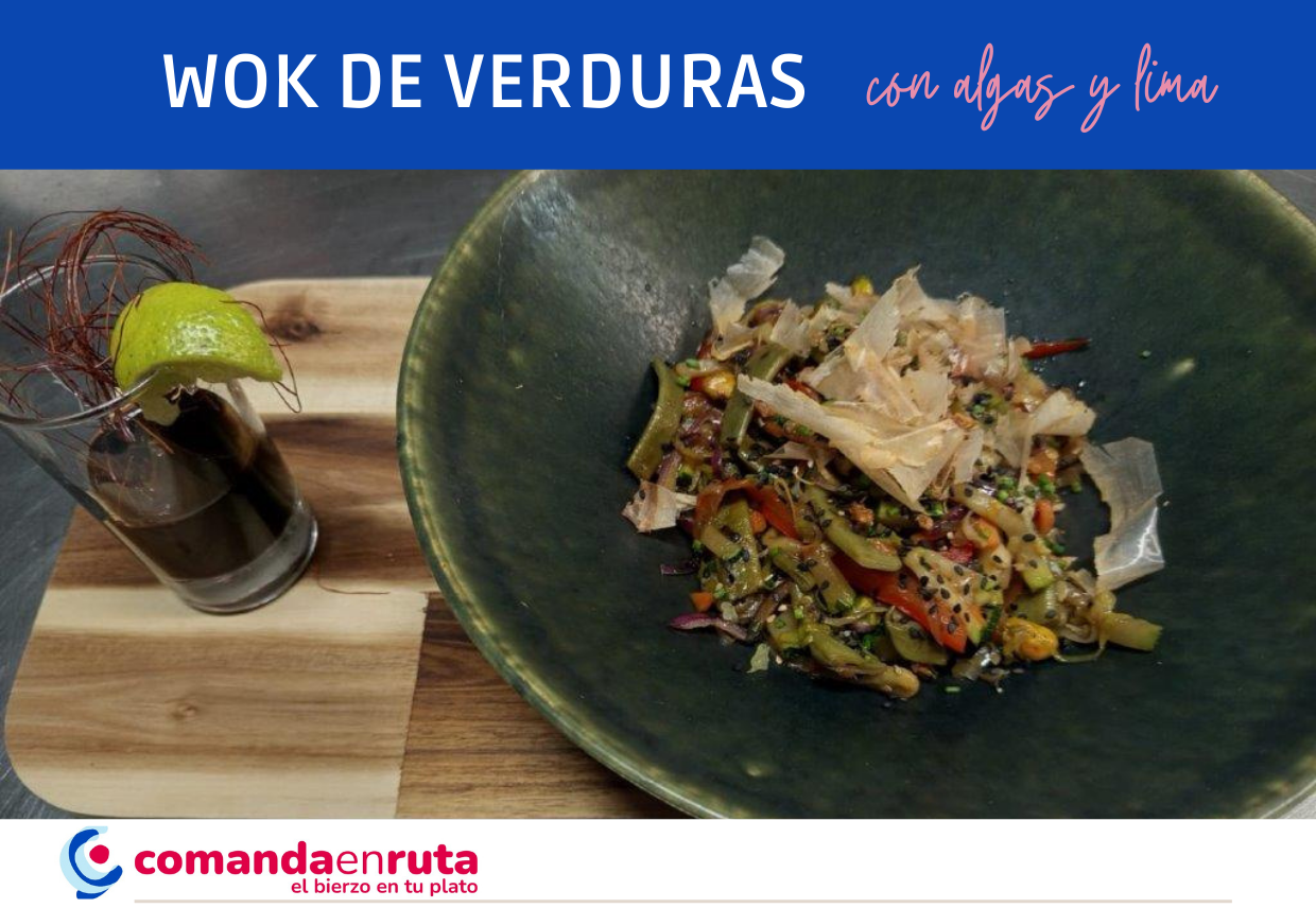 Wok de verduras con algas y lima