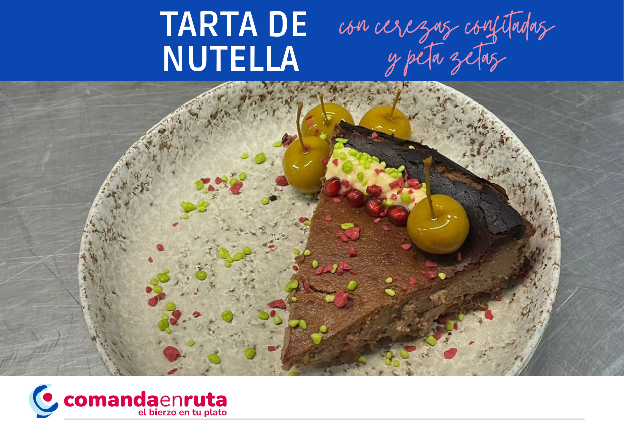 Tarta de nutella con cerezas confitadas y peta zetas