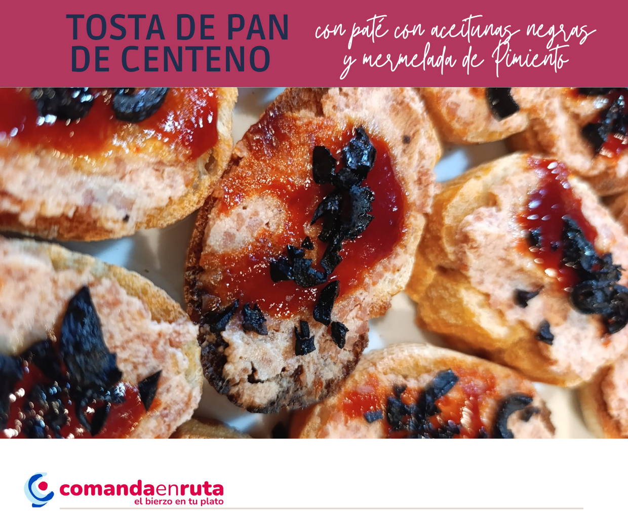 Tosta de Pan de Centeno con Pat&eacute; con Aceitunas negras y mermelada de pimiento