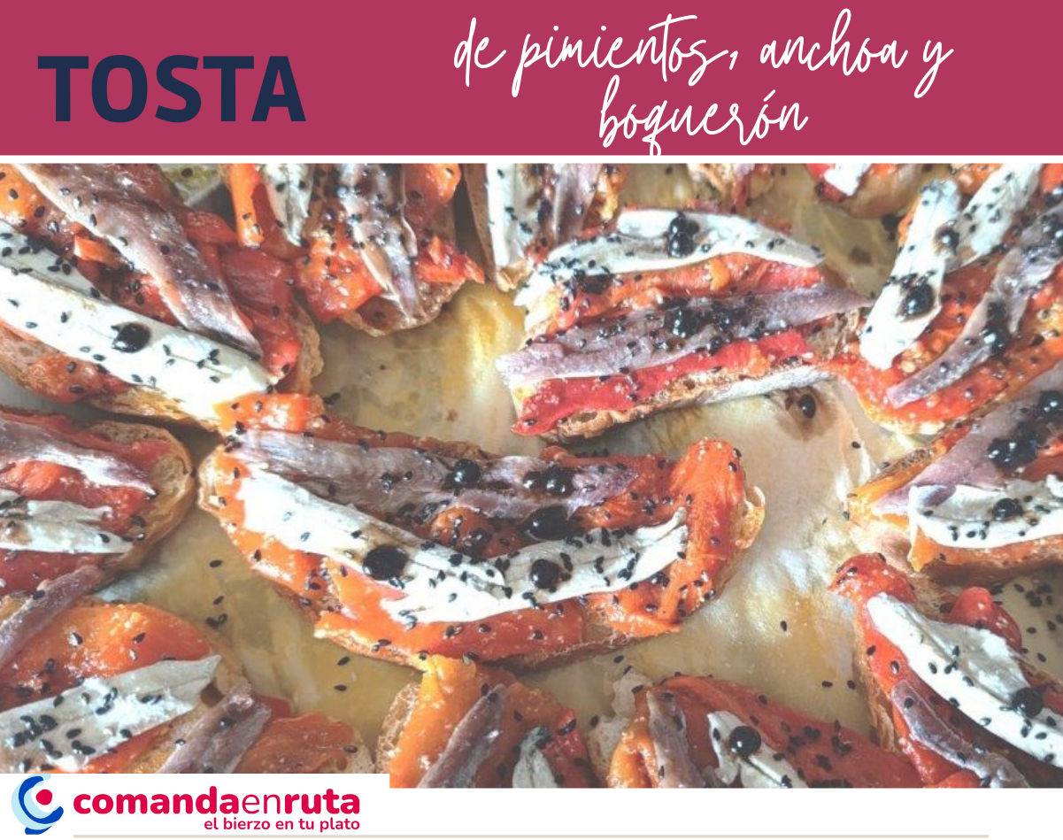 Tosta de pimientos, anchoa y boquerón